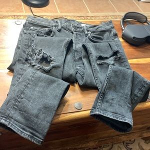 All Saints Cigarette Slim Fit Distressed Faded Black Jeans 30W/32L